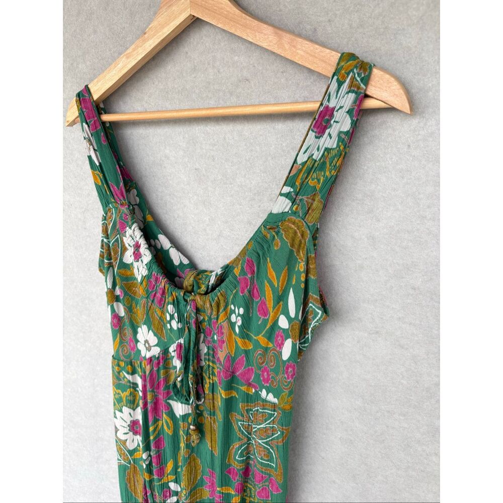 Angie Floral Boho Midi Dress Size S Green Pink Rayon Cottagecore Slip Milkmaid - Picture 3 of 8